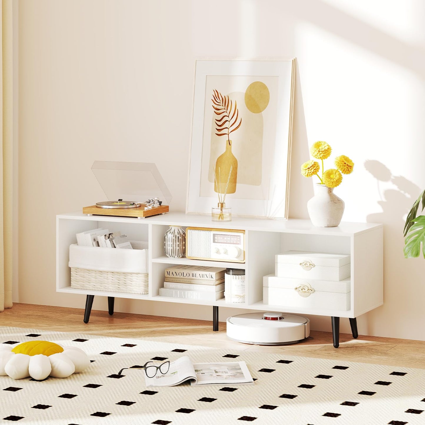 Tangkula White TV Stand for 55-Inch TV 47.5” TV Console Cabinet
