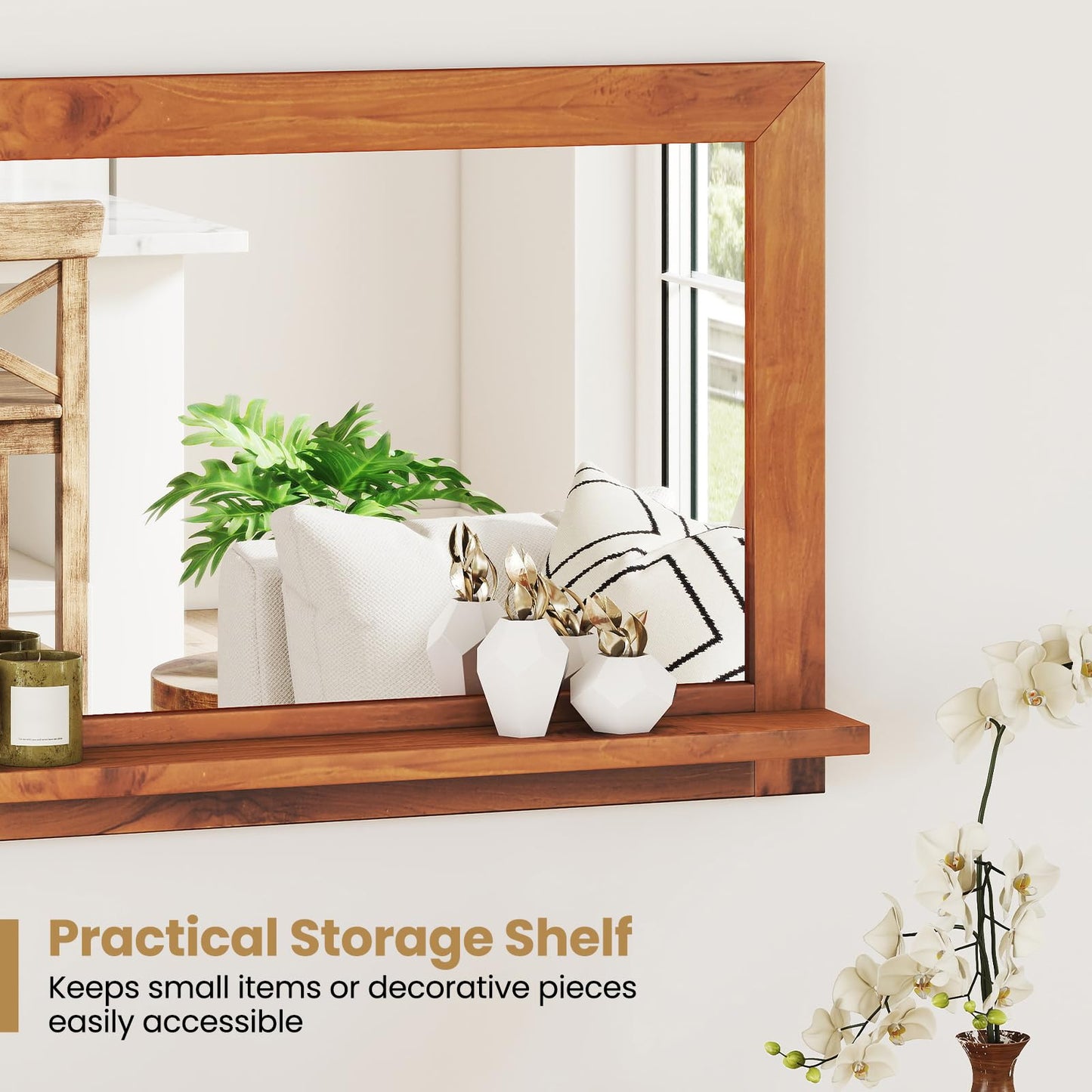 Tangkula Farmhouse Wall Mirror with Shelf 27.5 x 20 Inch Rectangle Decorative Mirror