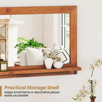 Tangkula Farmhouse Wall Mirror with Shelf 27.5 x 20 Inch Rectangle Decorative Mirror