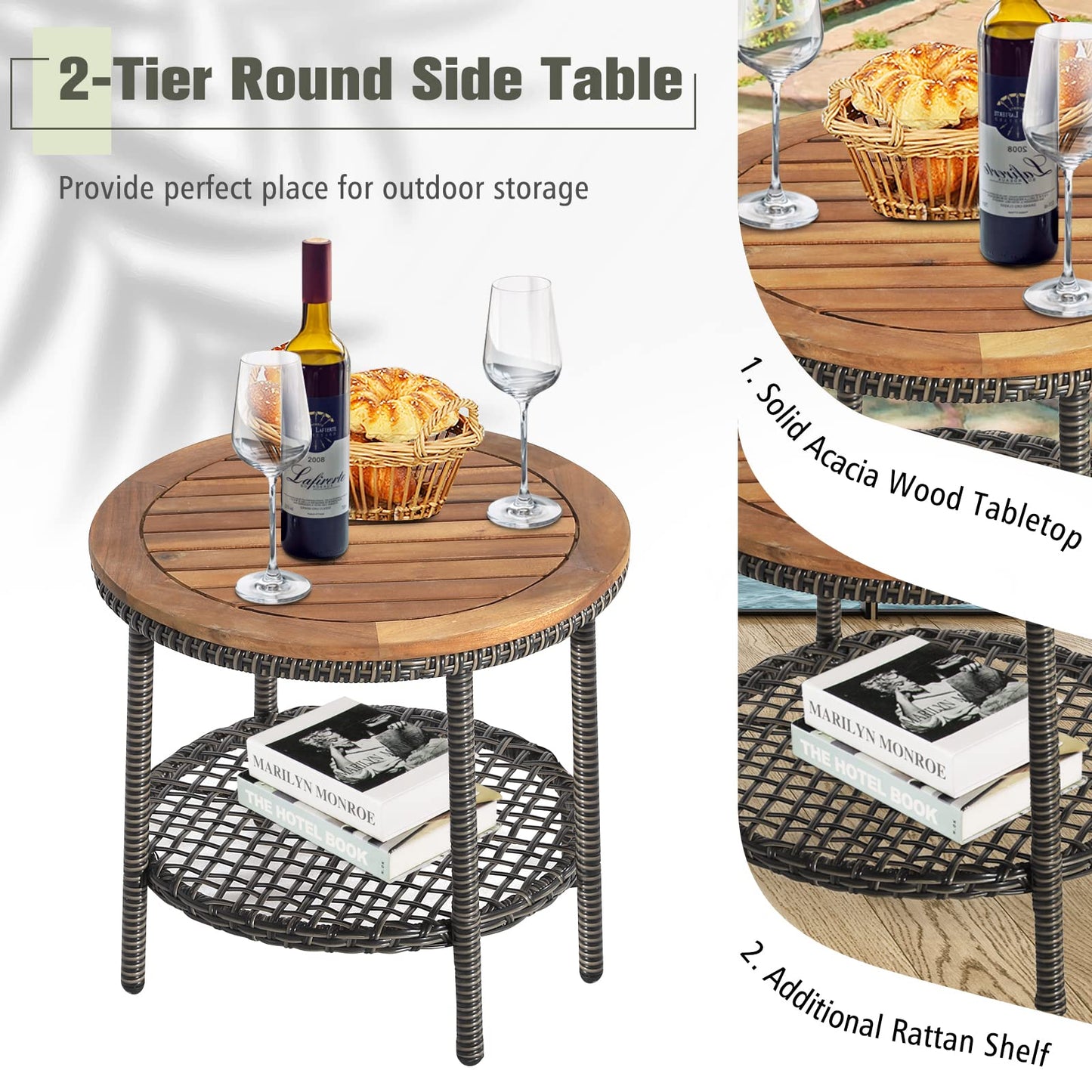 Tangkula 3 Piece Patio Conversation Set, Outdoor Rattan Chair Set W/ 2-Tier Coffee Table (Off White)