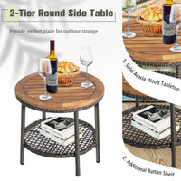 Tangkula 3 Piece Patio Conversation Set, Outdoor Rattan Chair Set W/ 2-Tier Coffee Table (Off White)