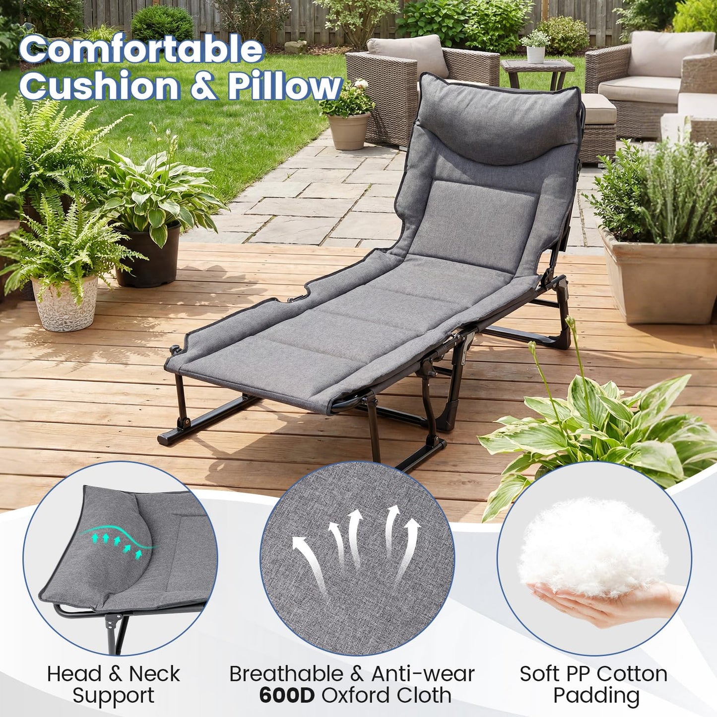 Tangkula 3 in 1 Lounge Chair Outdoor with Cushion