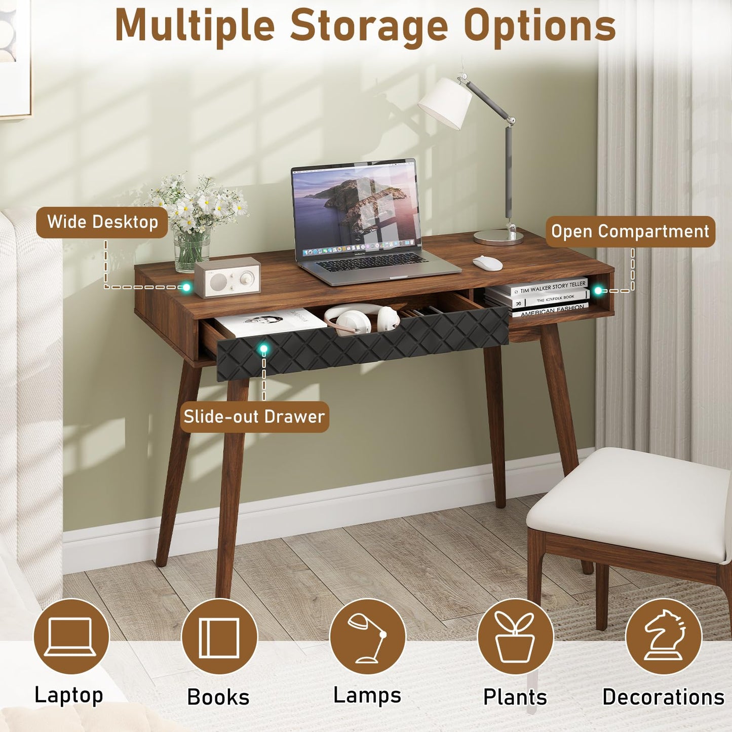 Tangkula Mid-Century Modern Computer Desk for Study