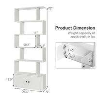 Tangkula S Shaped Bookshelf with Cabinet, 6-Tier Bookcase with Doors, Freestanding Geometric Bookshelves for Living Room