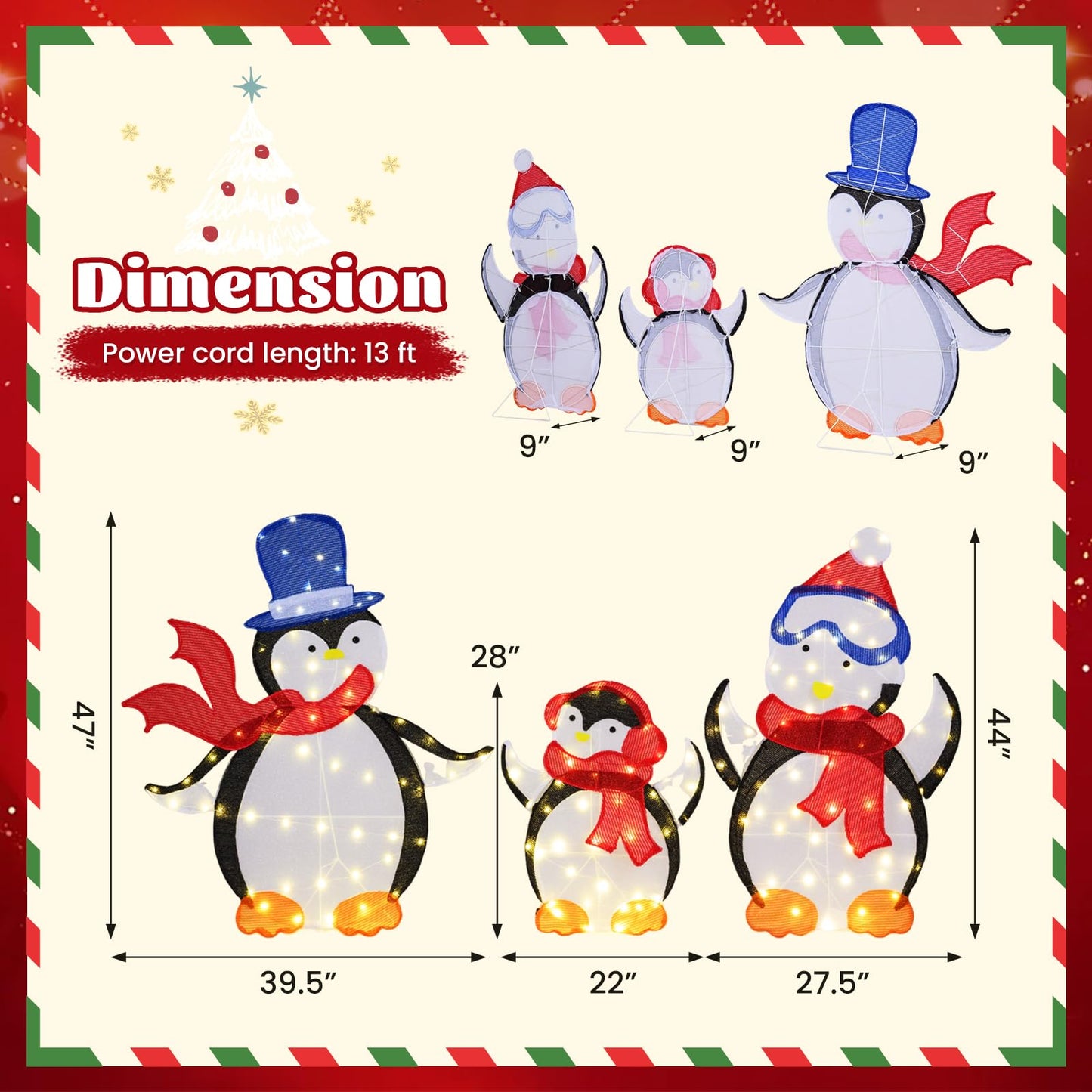 Tangkula 3-Piece Christmas Lighted Penguin Family Set Decoration