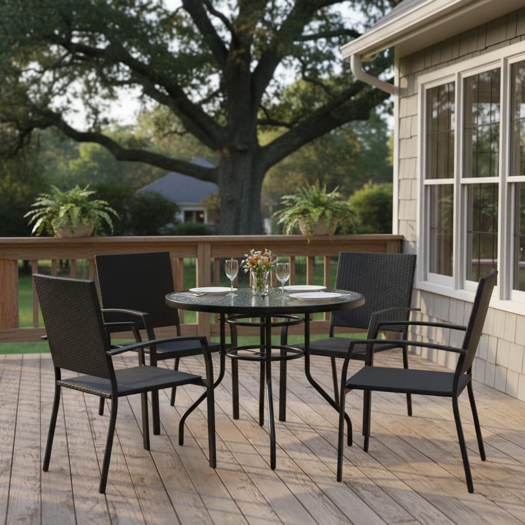 Tangkula 32" Round Outdoor Table with Tempered Glass Top