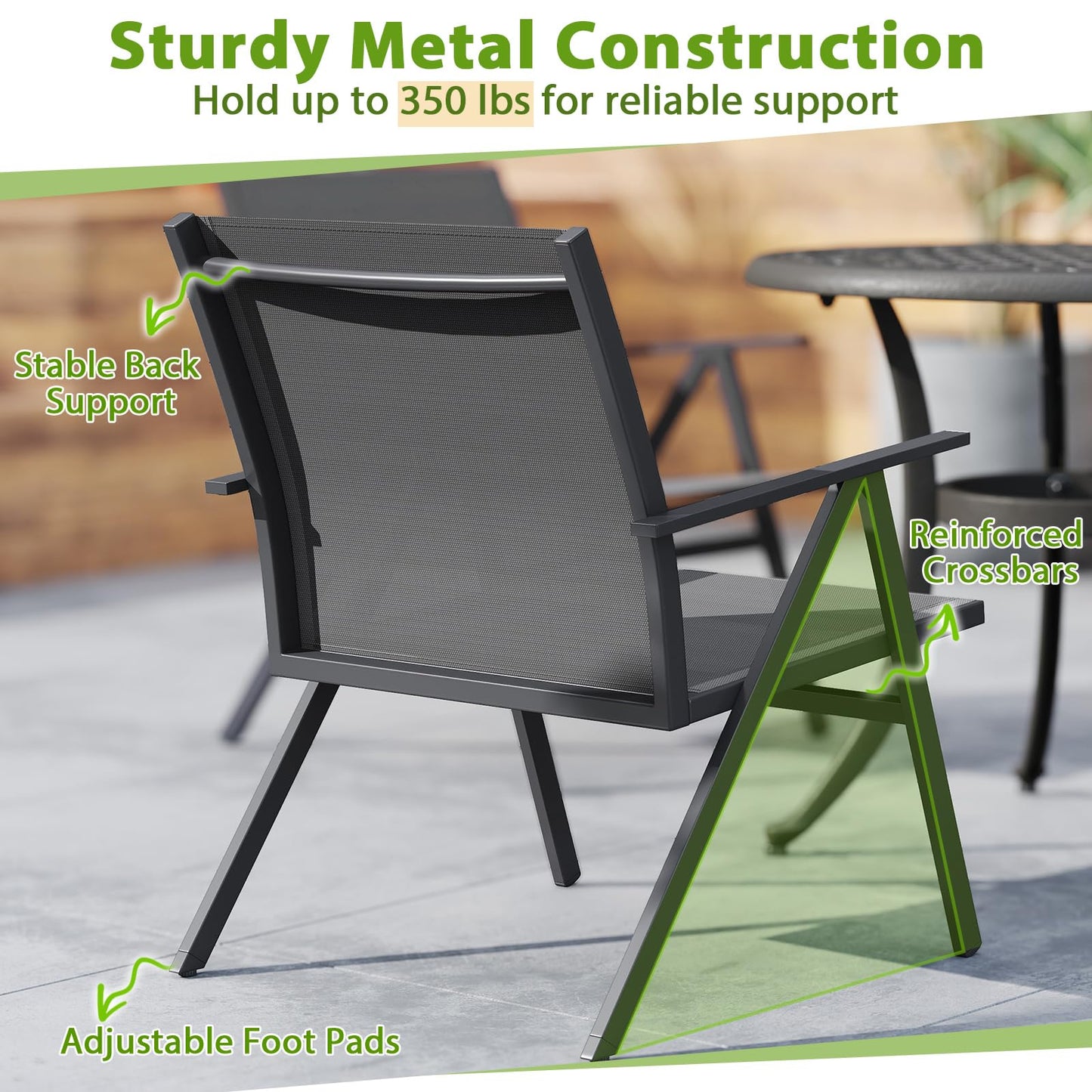 Tangkula Patio Chairs Set of 2/4 with Breathable Mesh Fabric and Metal Frame