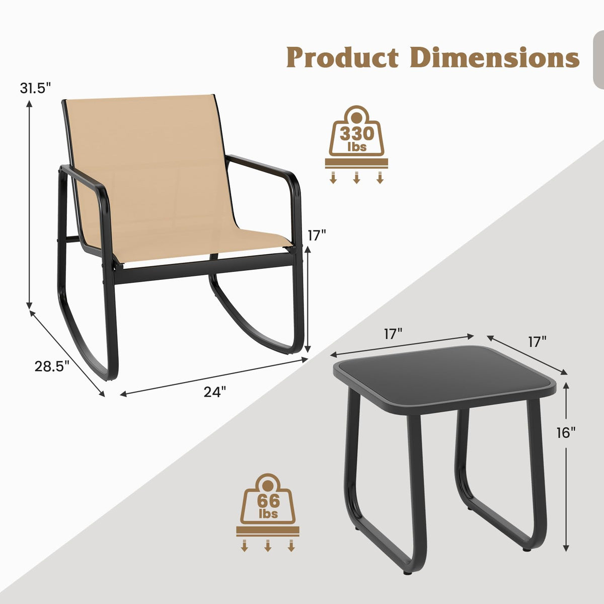 Tangkula Patio 3 Piece Rocking Bistro Set