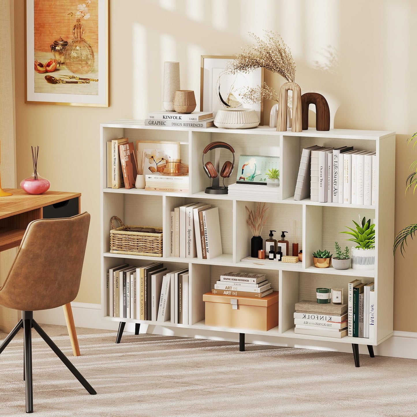 Tangkula Modern 55" L 10-Cube Bookcase with 5 Tapered Metal Legs