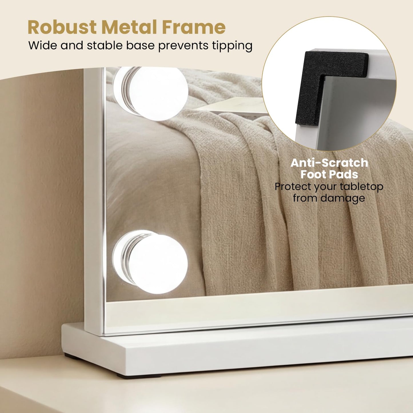 Miroir de maquillage éclairé Tangkula 18" x 23" avec grossissement 10x et 3 modes d'éclairage à intensité variable