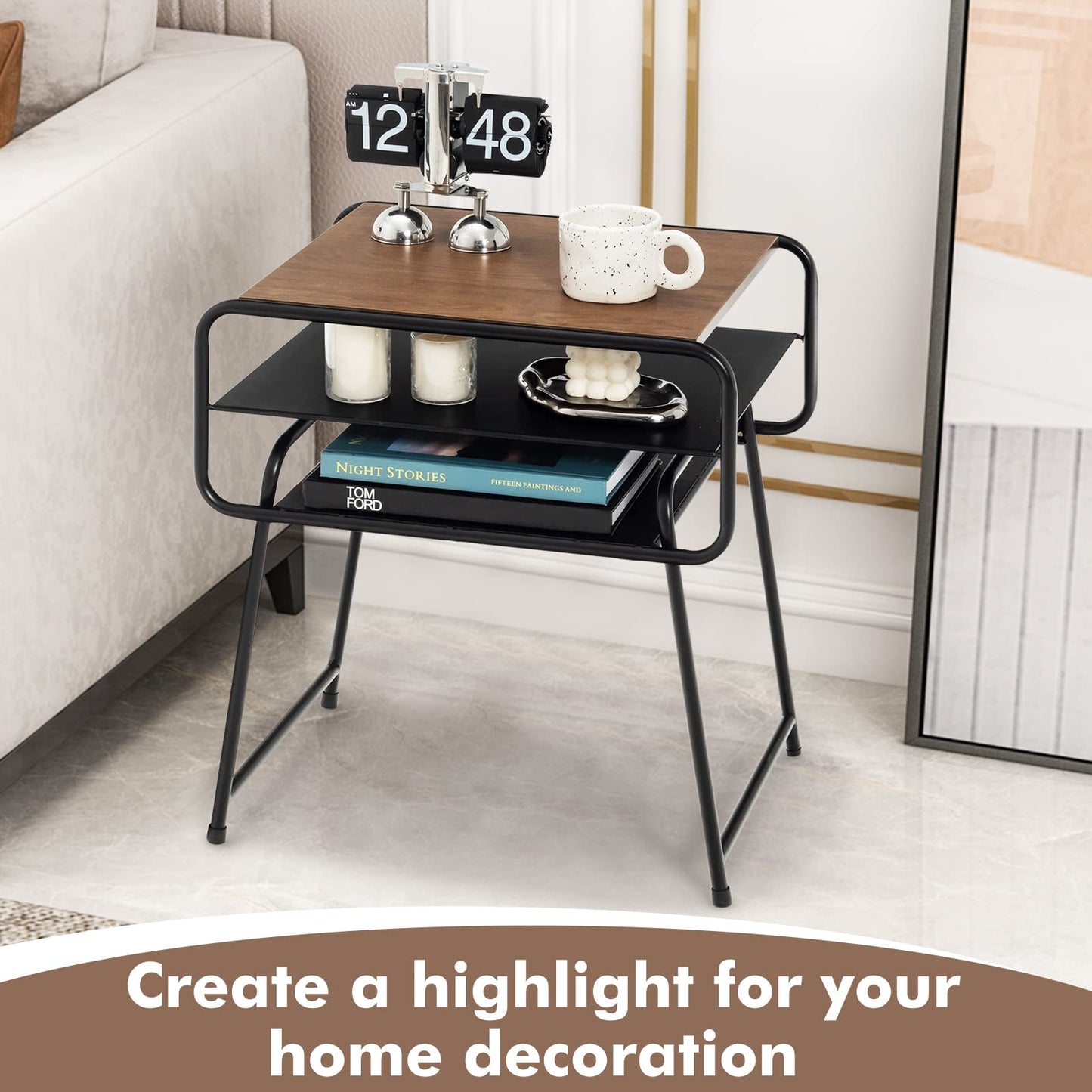 Tangkula Table d'appoint à 3 niveaux avec étagère de rangement
