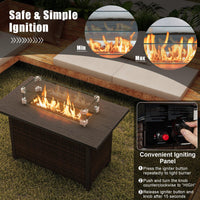 Tangkula Outdoor Propane Fire Pit Table, 42 Inch Rectangular Rattan Fire Table with Wind Guard & Glass Rocks