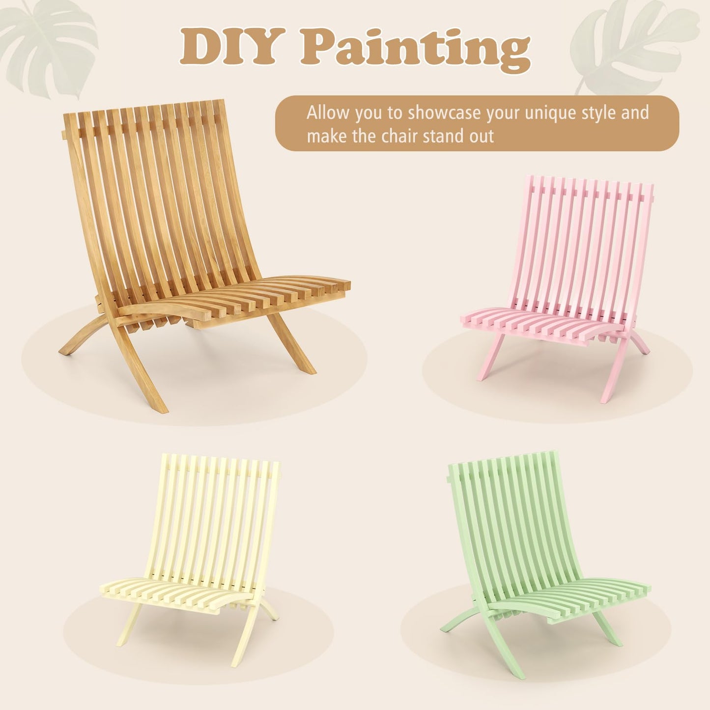 Tangkula Folding Patio Chair Teak Wood Outdoor Lounge Chair