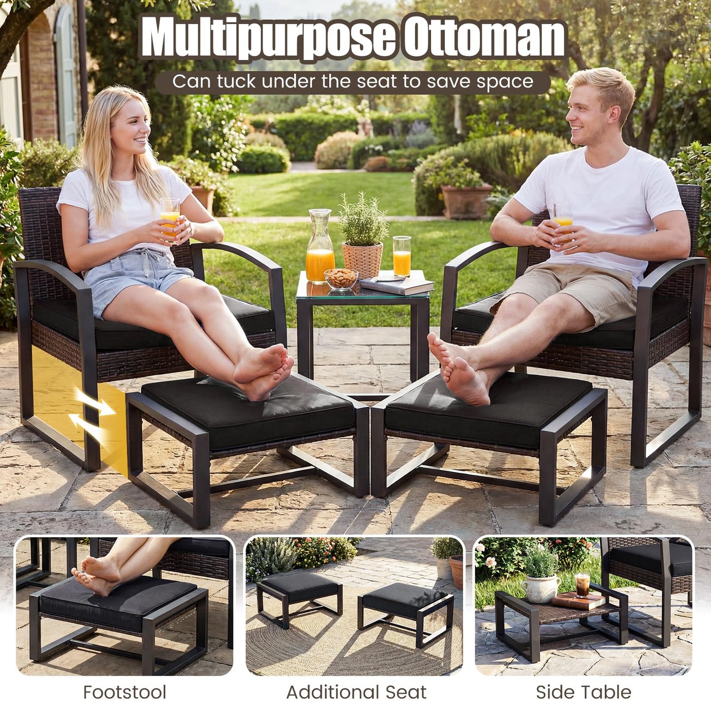 Tangkula 5 Pieces Wicker Patio Conversation Set for Porch