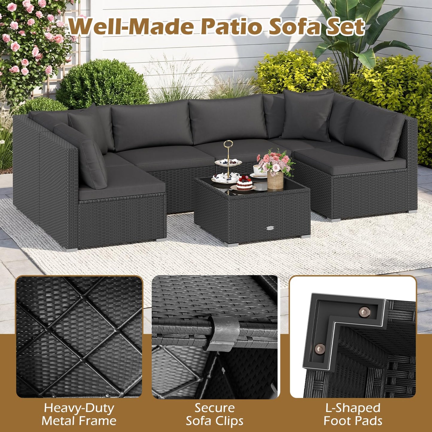Tangkula 7 Pieces Wicker Patio Furniture Set for Backyard