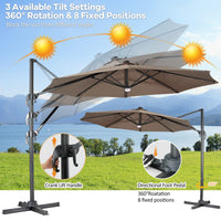 Tangkula 10FT Patio Cantilever Umbrella With 28 LED Lights