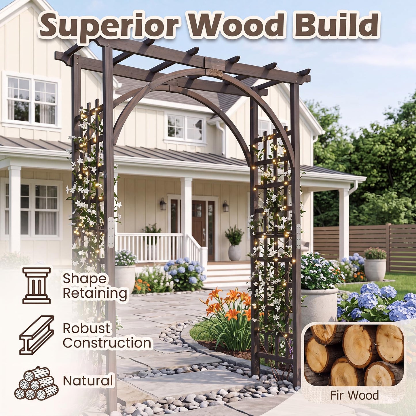 Tangkula 85" Wood Garden Arch Trellis for Backyard Lawn Patio Garden Entrance