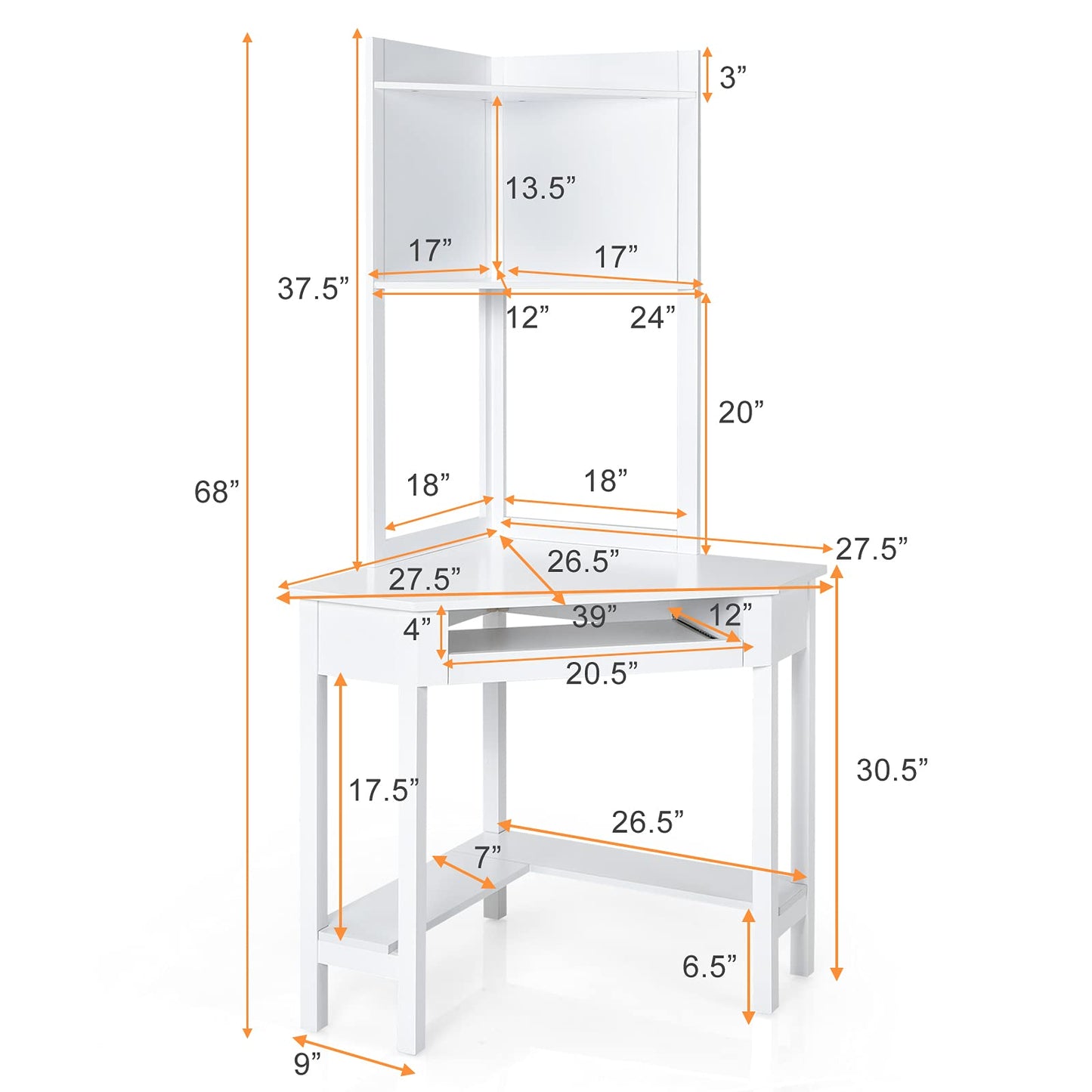 White Corner Desk with Hutch - Tangkula