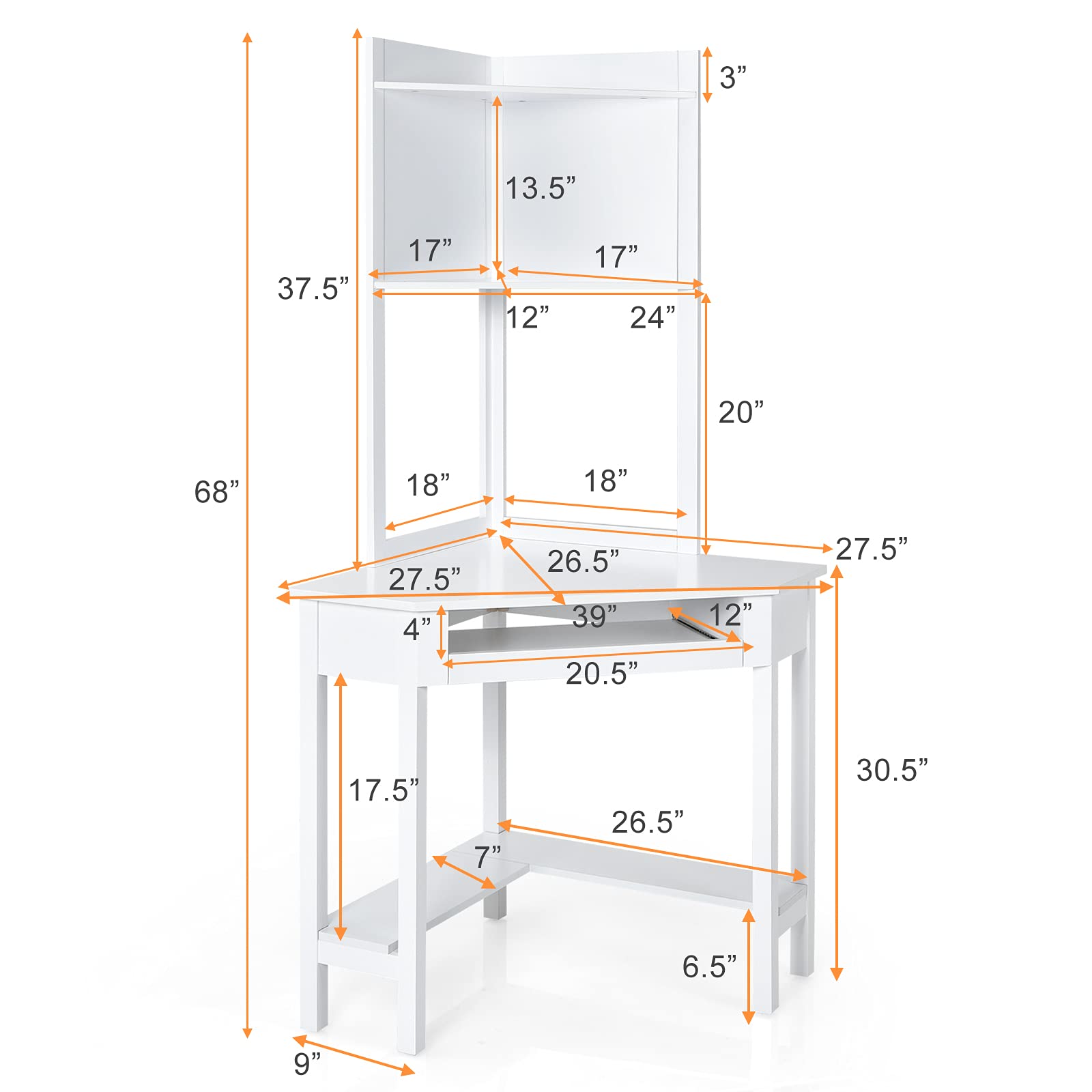 White Corner Desk with Hutch - Tangkula