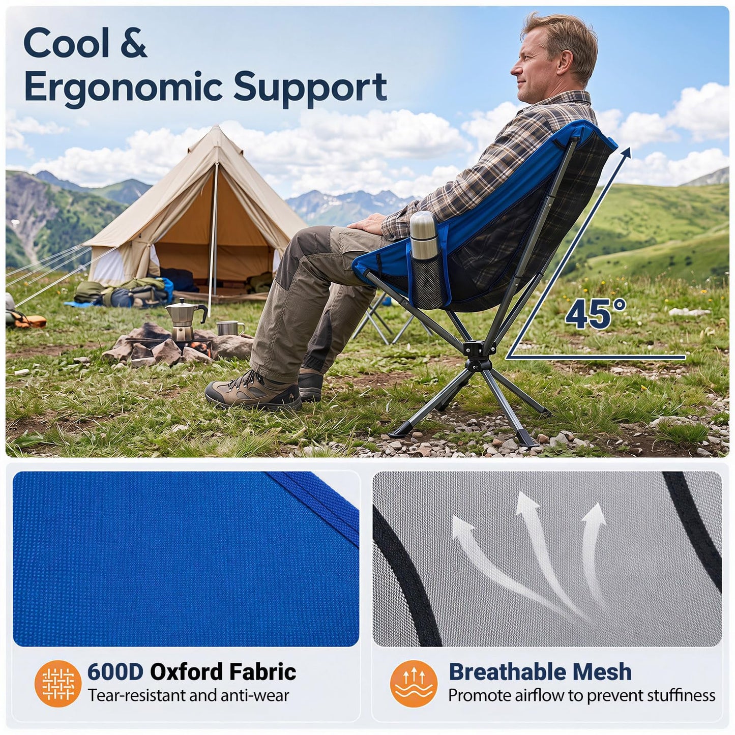 Tangkula 360° Swivel Portable Folding Camping Chair w/Carry Bag