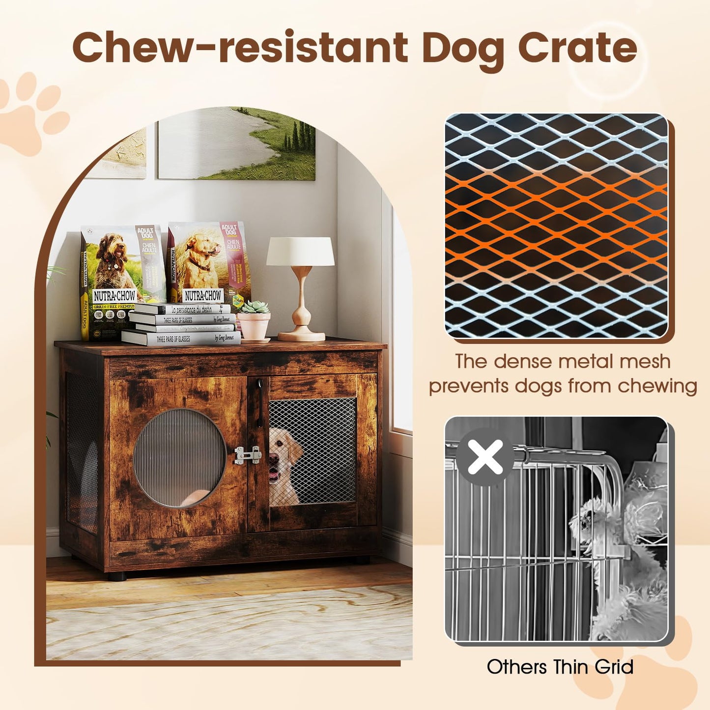 Meuble cage pour chien Tangkula avec parois latérales en maille métallique