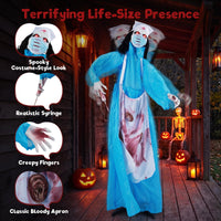 Tangkula 6.1 FT Halloween Standing Animatronics Zombie Nurse Holding Syring