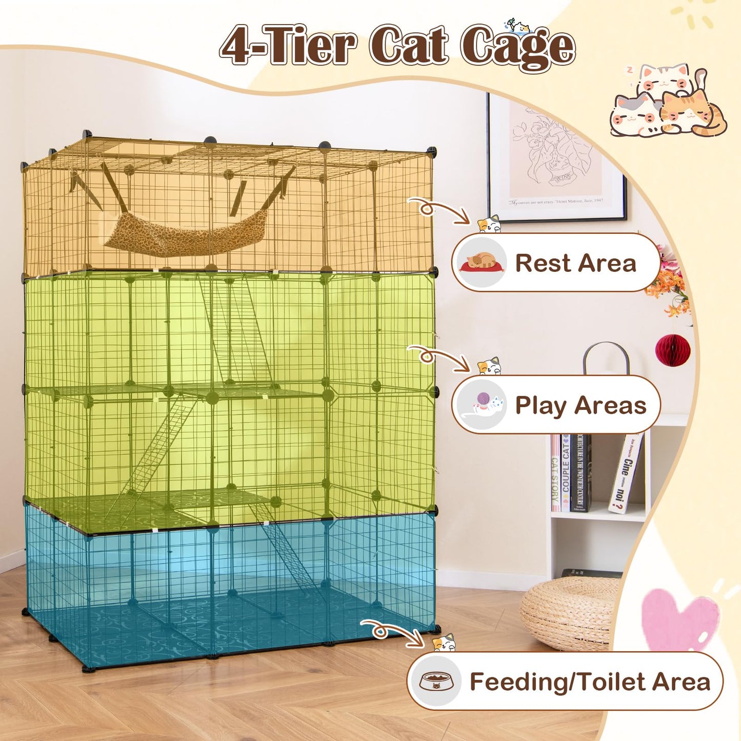 Tangkula Cat Cage Indoor 56" Large 4-Tier Cat Enclosure with Skylight