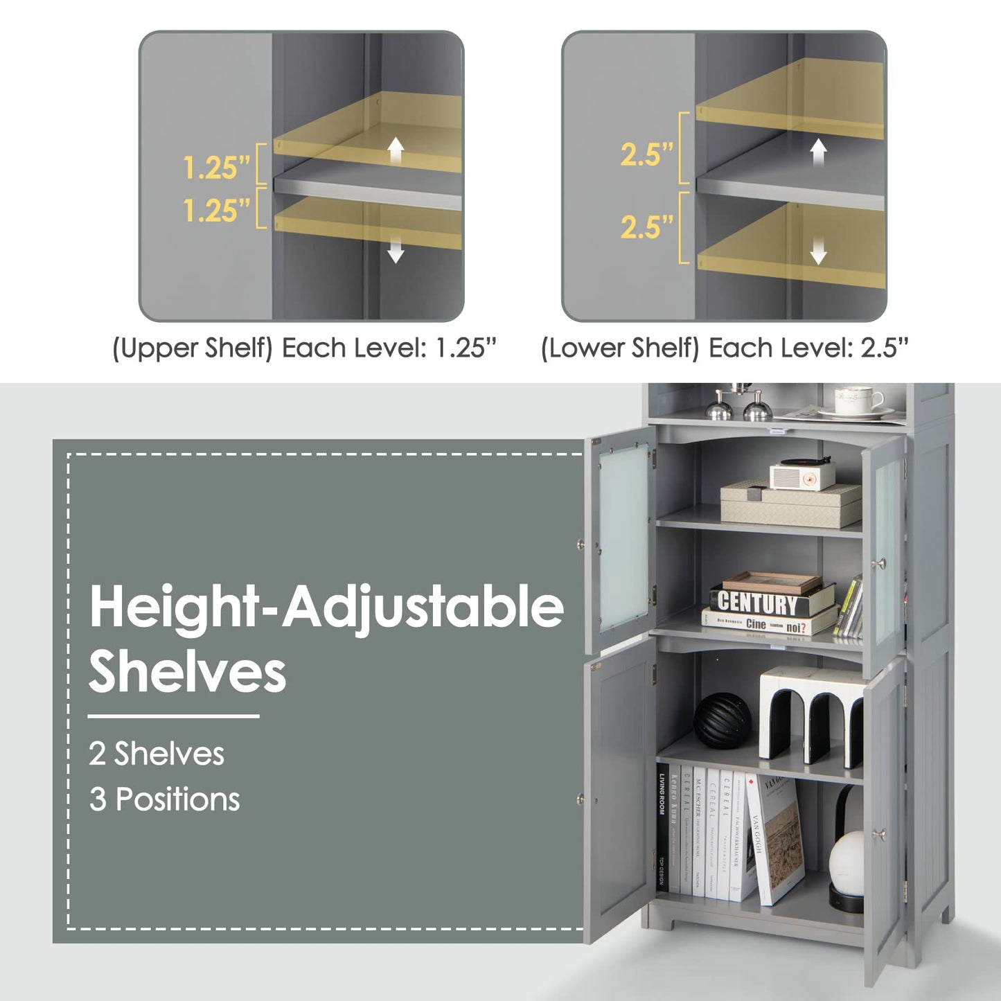 Tangkula Tall Bathroom Storage Cabinet, Freestanding Floor Cabinet