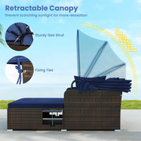 Tangkula Outdoor Wicker Sunbed with 2 Foldable Side Tables Thick Seat & Back Cushions