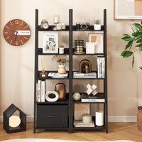 Tangkula 5-Tier Narrow Ladder Bookshelf with Fabric Drawer (1/2)