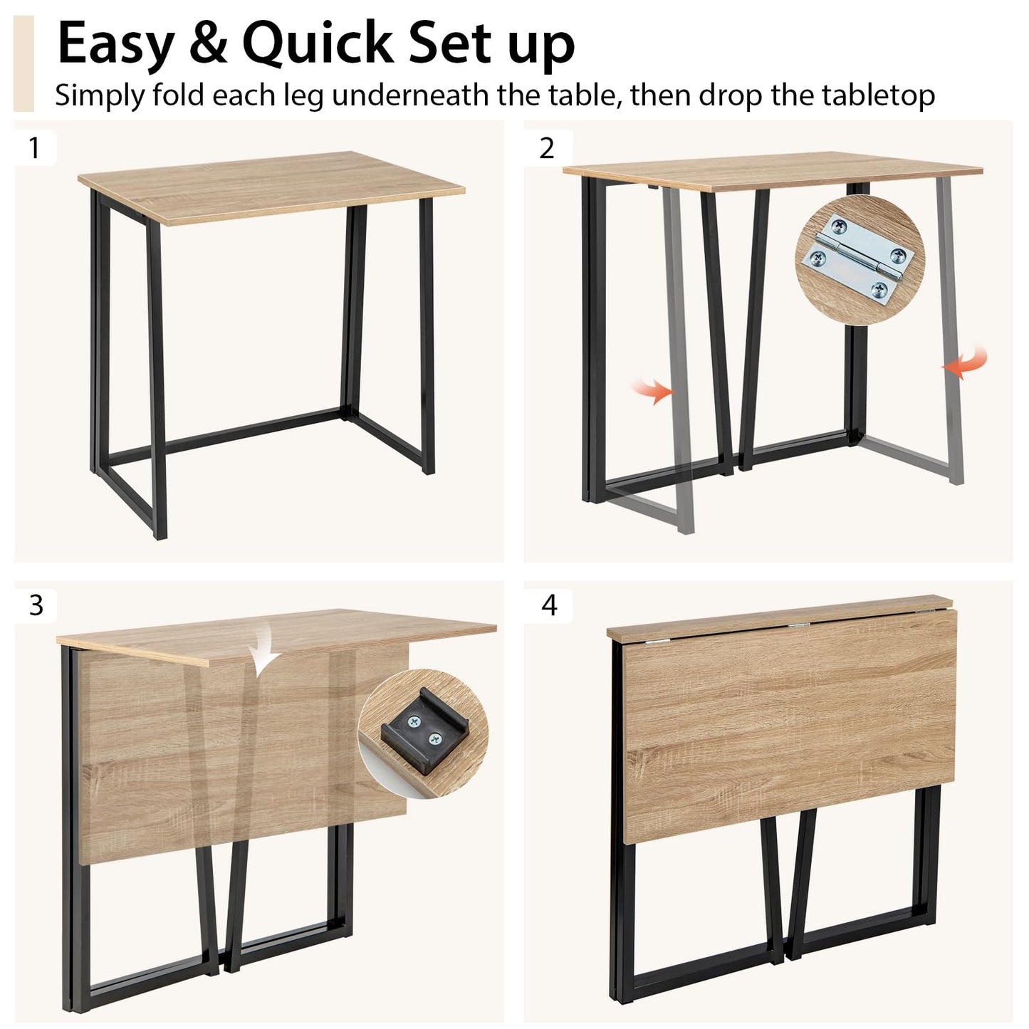 Tangkula Bureau Informatique Pliant, Bureau d'Ordinateur Portable Pliable avec Rabat de 80 cm, Bureau d'Étude pour Petits Espaces