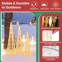Tangkula Set of 3 Lighted Christmas Cone Trees Xmas Decorative Conic Tree Set