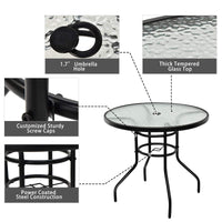 32" Outdoor Patio Table Round Steel Frame Tempered Glass Top Commercial Party Event Furniture Conversation Coffee Table
