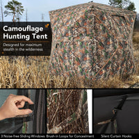 Tangkula Extra Tall 3-4 Person Hunting Blind, 270 Degree See Through Ground Blind with Silent Slide Windows