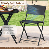 Ensemble bistrot pliant 3 pièces Tangkula avec siège en tissu respirant et plateau de table en verre trempé