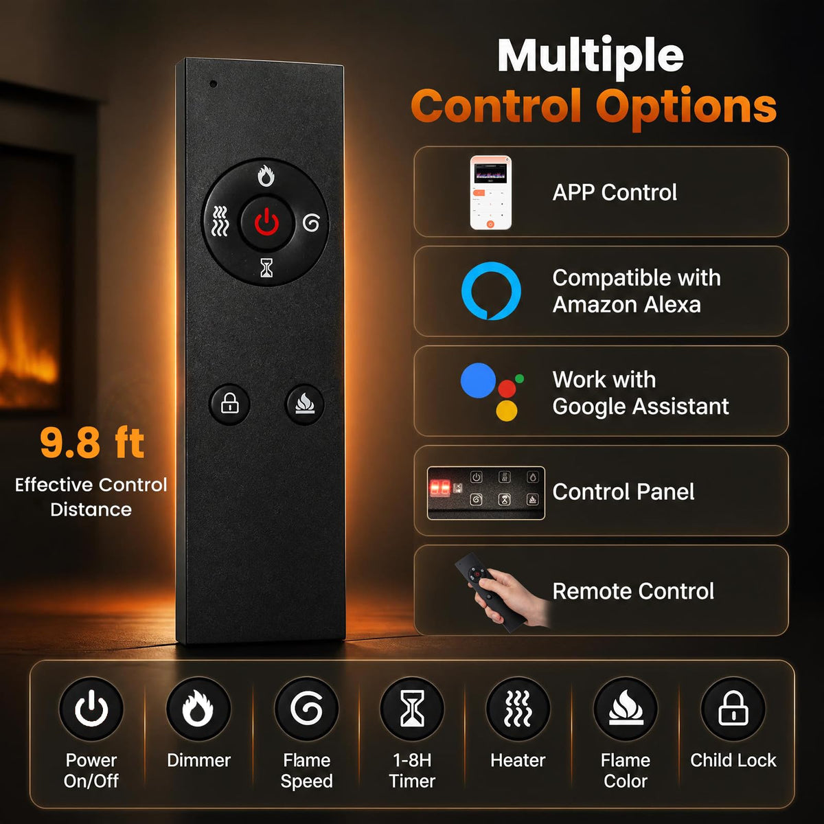 Tangkula 30"/36"/40"/50"/60"/72" Smart Electric Fireplace