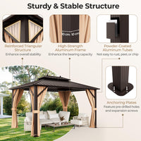 Tangkula Hardtop Gazebo, Patio Gazebo with Galvanized Steel Double Roof & Aluminum Frame