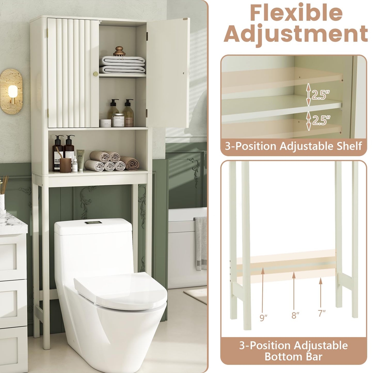 Tangkula Over The Toilet Storage Cabinet with Fluted Doors