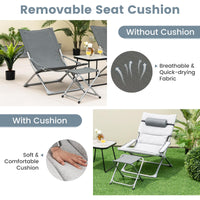Tangkula 5 Piece Patio Sling Chair Set, Folding Beach Lawn Chairs with Ottoman & Coffee Table