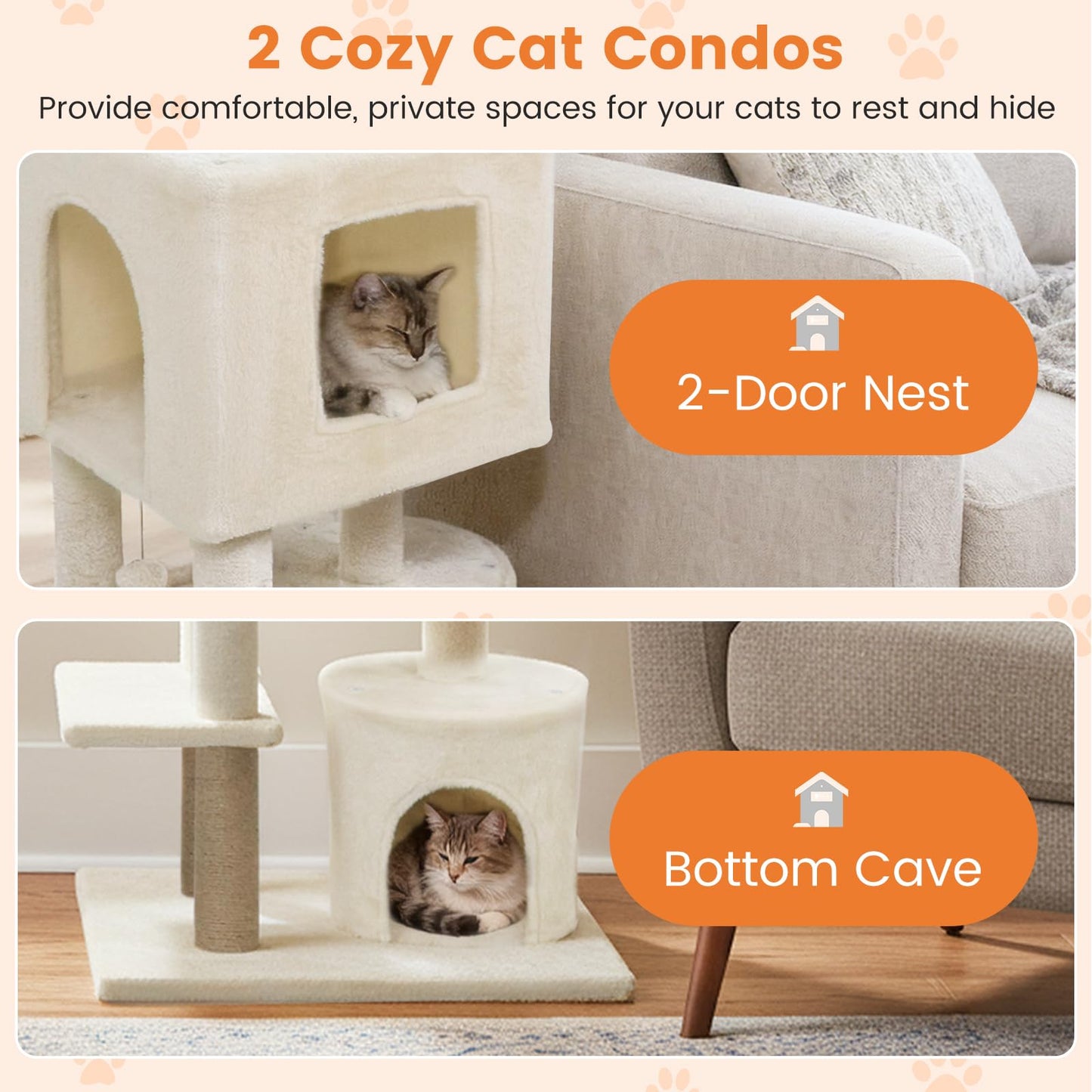 Tangkula 64 Inch Multi-Level Cat Tower with 2 Large Condos & Jute Scratching Posts