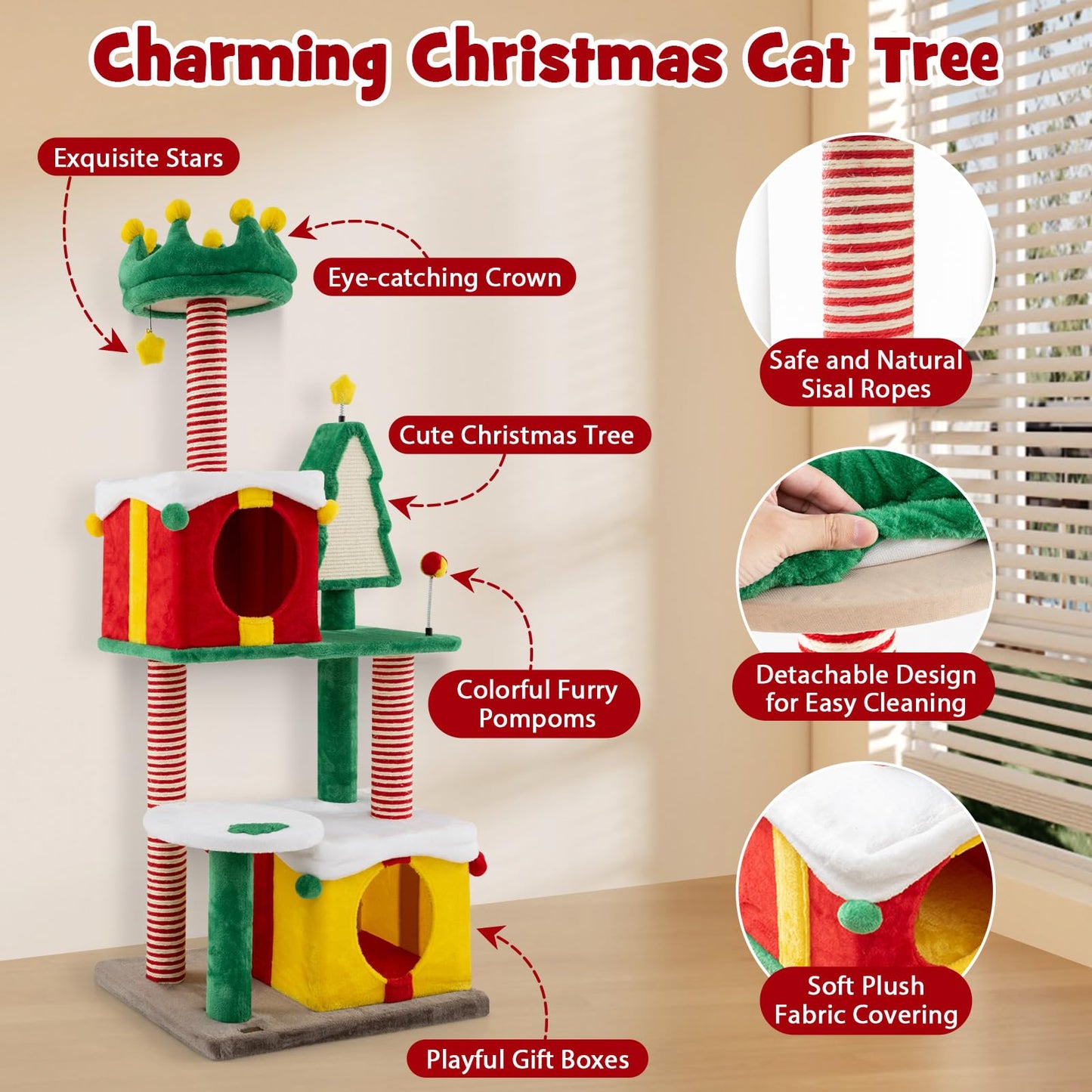 Tangkula 61 Inch Christmas Cat Tree for Indoor Kittens