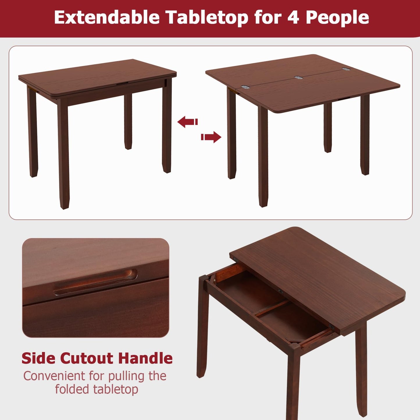 Tangkula 40" Foldable Dining Table w/Solid Rubber Wood Legs