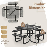 Tangkula 8 Person Picnic Table, Square Commercial Grade Outdoor Picnic Table with 4 Built-in Benches