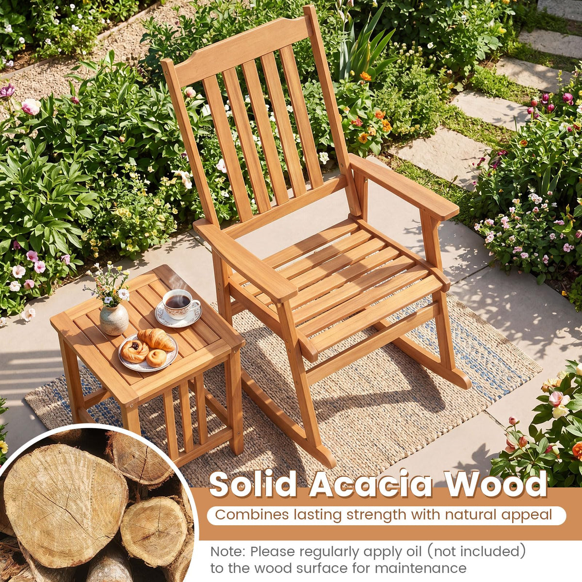 Tangkula Outdoor Patio Wood Rocking Chair for Porch Garden Backyard