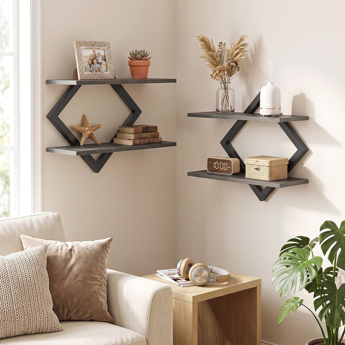 Tangkula Floating Shelves for Wall with Geometric Frame