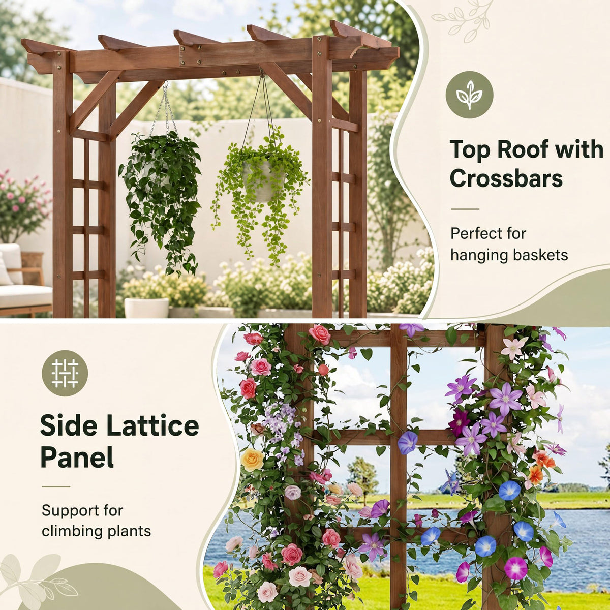 Tangkula 85" Wood Garden Arch Trellis for Climbing Plants