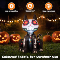 Tangkula 4 FT Day of the Dead Inflatable Skull Black Cat with LED Lights