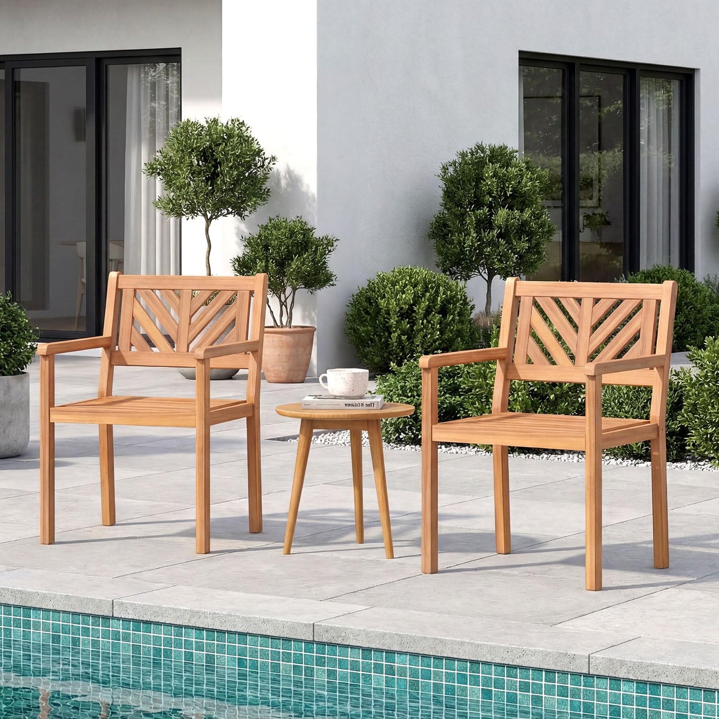Tangkula Acacia Wood Patio Dining Chairs Set of 2/4 with 400 lbs Capacity