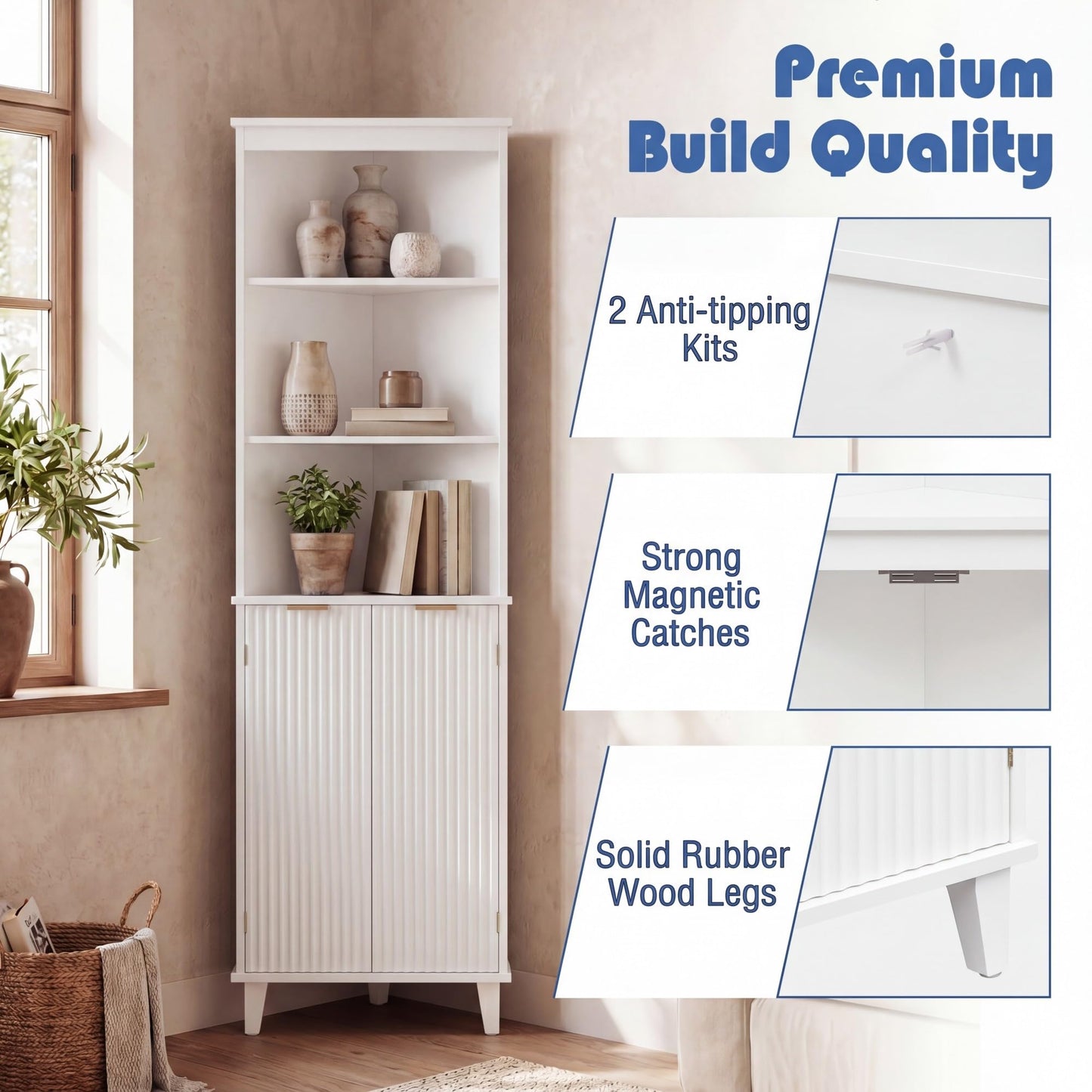 Tangkula Corner Bathroom Floor Cabinet 68" Tall Storage Cabinet