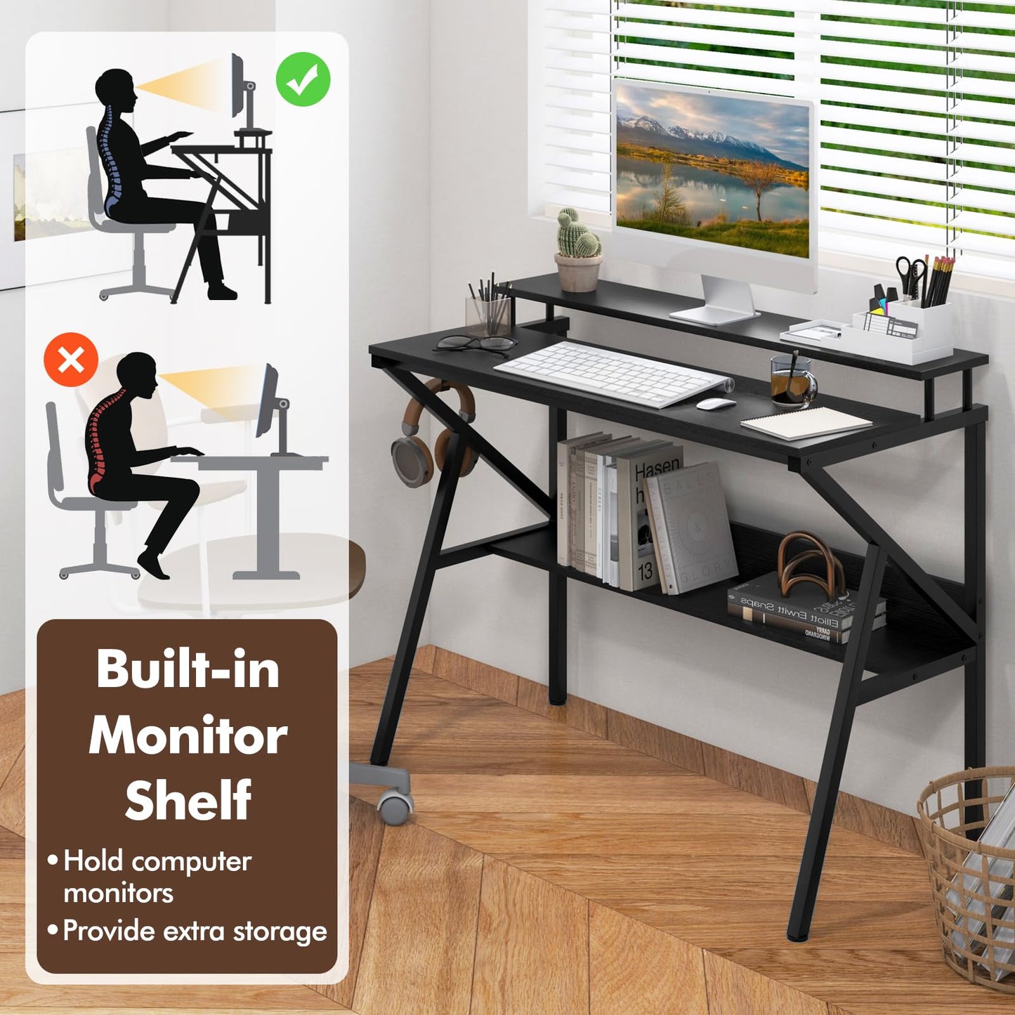 Tangkula 2 Tier Computer Desk w/Monitor Stand